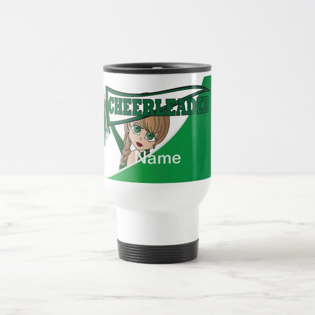 Green Personalise Cheerleader Travel Mug (Center)