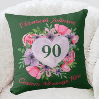 Green Personalised 90th Birthday Pillow for Women