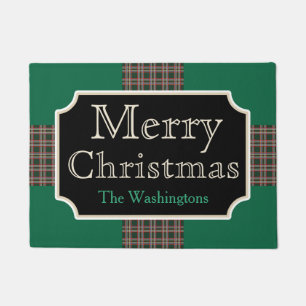 Green Personalised Christmas Welcome Doormat Rug