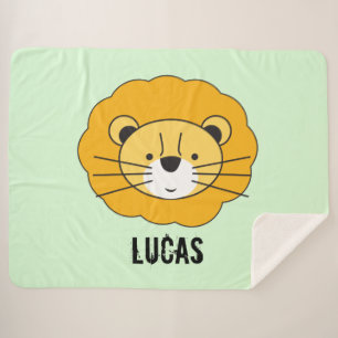Green Personalised cute lion baby blanket
