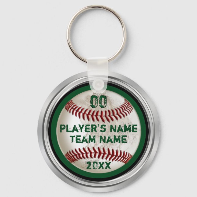 Green Personalised Dirty Baseball Gifts for Player Key Ring (Front)