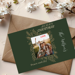 Green personalised family photo name holiday postcard