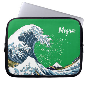 Green Personalised Great Wave off Kanagawa Laptop Sleeve