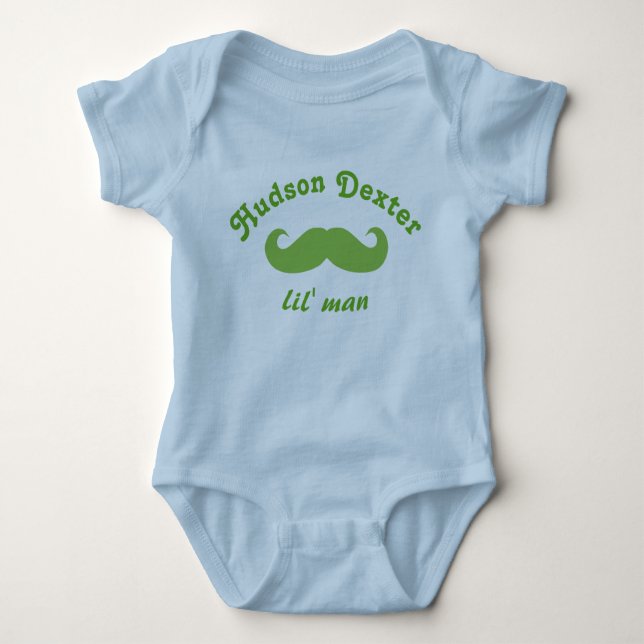 Green Personalised Lil' Man Moustache Baby Bodysuit (Front)