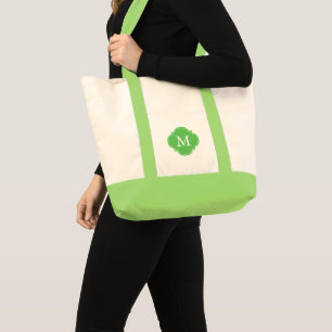 Green Personalised Quatrefoil Monogram Tote Bag