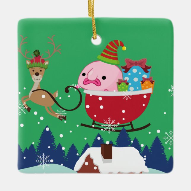 Green Personalised Santa Blobfish Ceramic Ornament (Front)