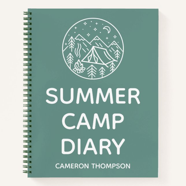 Green Personalised Summer Camp Diary Notebook (Front)