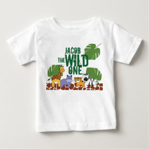 Green Personalised WILD ONE Safari First Birthday Baby T-Shirt