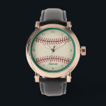 Green Personalized Classic Baseball Watch<br><div class="desc">A vintage style baseball decorates this stylish watch. The design is from original art.</div>