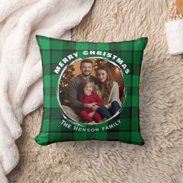Green Personalized Family Photo Plaid Pattern  Cushion (Blanket)