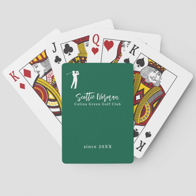 Green Personalized Golfer Script Handwritten Name Playing Cards (Back)