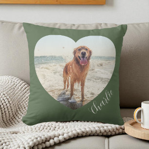 Green Pet Heart Photo Script Cute Personalised Dog Cushion