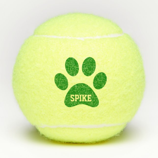 Green Pet Paw Print Personalised Name Toy Tennis Balls (Front)