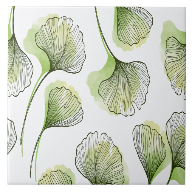 Green petals ceramic tile (Front)