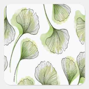 Green petals square sticker