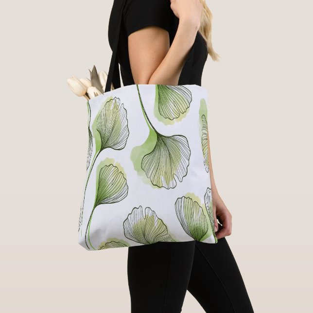 Green petals tote bag (Close Up)