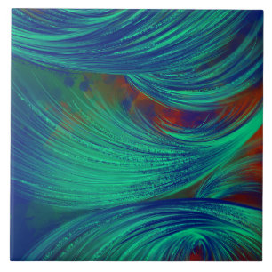 Green Phoenix Feathers Ceramic Tile