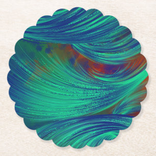 Green Phoenix Feathers Paper Coaster