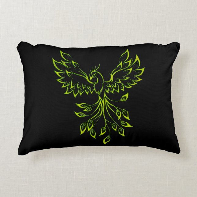 Green Phoenix Rises Decorative Cushion (Front)