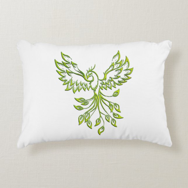 Green Phoenix Rises Decorative Cushion (Front)