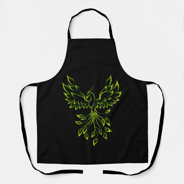 Green Phoenix Rises on Black  Apron (Front)