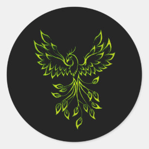 Green Phoenix Rises on Black  Classic Round Sticker