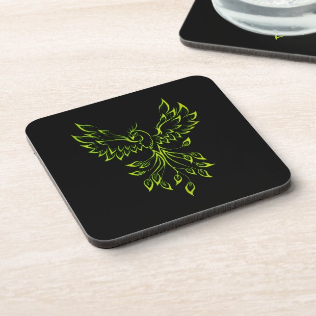 Green Phoenix Rises on Black  Coaster (Left Side)