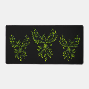 Green Phoenix Rises on Black Desk Mat