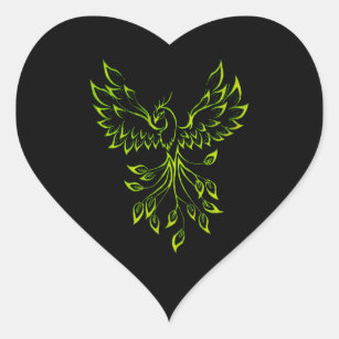 Green Phoenix Rises on Black  Heart Sticker