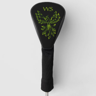 Green Phoenix Rises on Black Initial Golf Head Cover