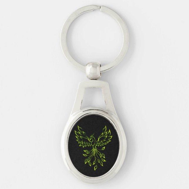 Green Phoenix Rises on Black  Key Ring (Front)