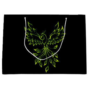 Green Phoenix Rises on Black Large Gift Bag