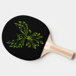 Green Phoenix Rises on Black  Ping Pong Paddle