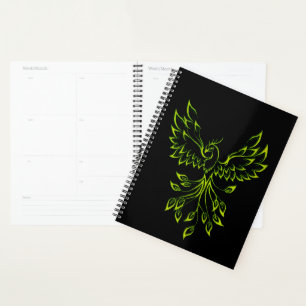 Green Phoenix Rises on Black Planner