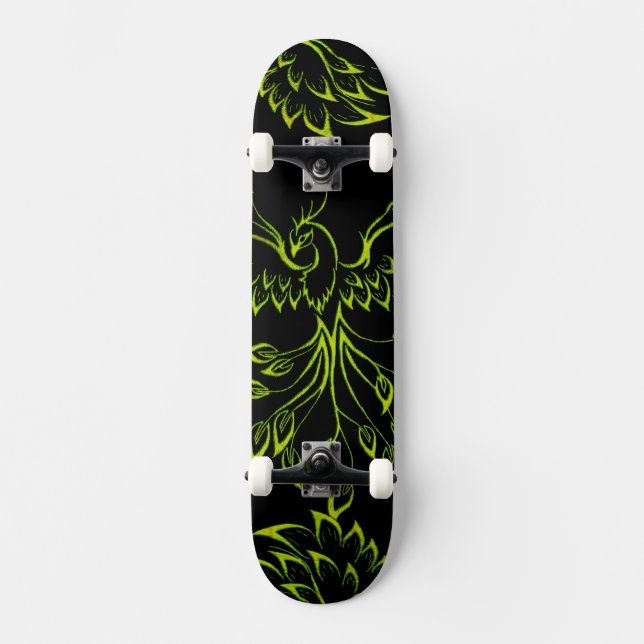 Green Phoenix Rises on Black  Skateboard (Front)