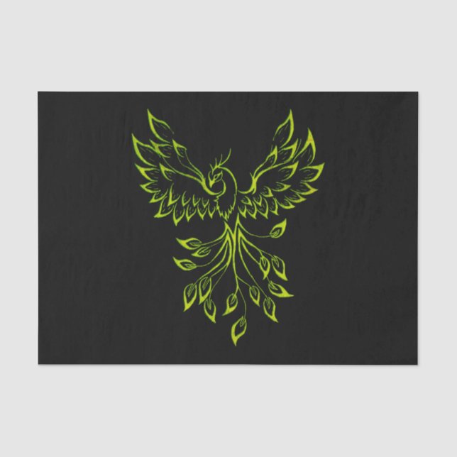Green Phoenix Rises on Black  Tissue Paper (Front)