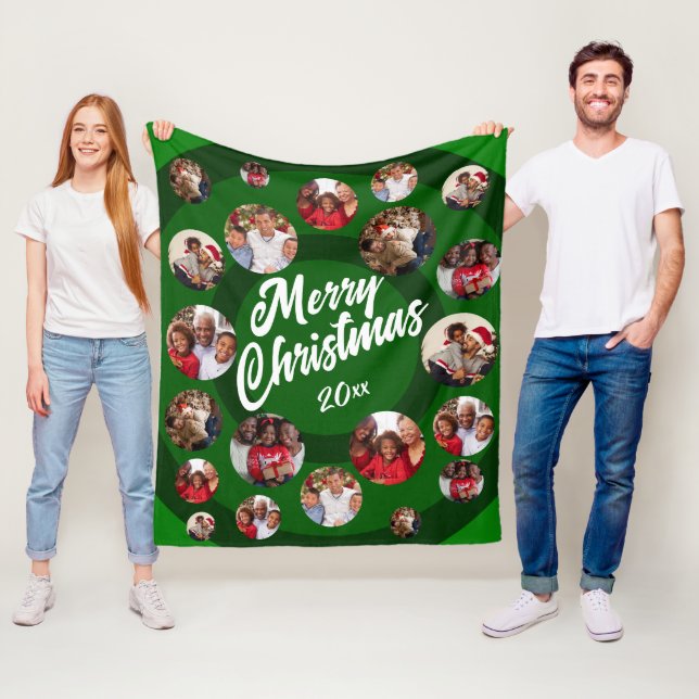 Green Photo Collage Christmas Fleece Blanket (In Situ)