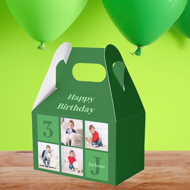 Green Photo Collage Custom Kids Birthday Party Favour Box (Creator Uploaded)