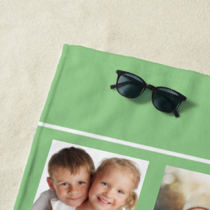 Green photo collage monogram script beach towel