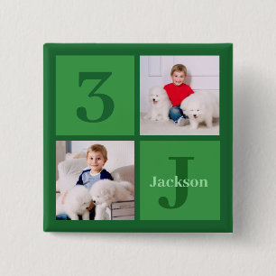 Green  Photo Collage Personalised Birthday Boy 15 Cm Square Badge