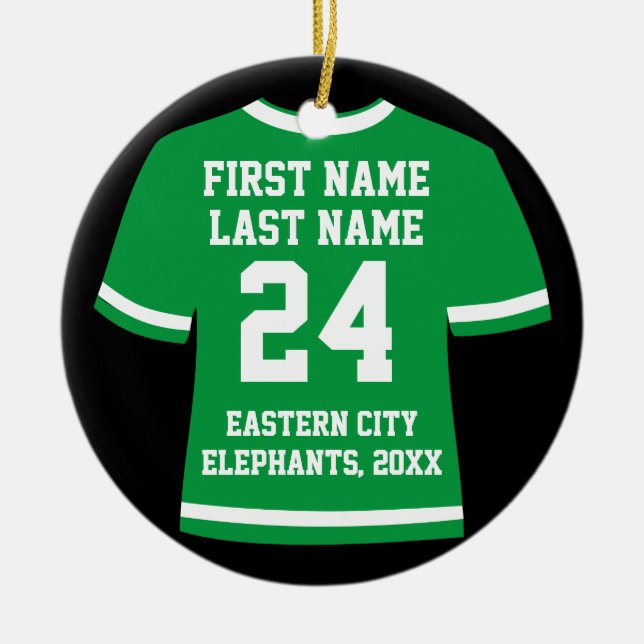 Green Photo Football Soccer Hockey Sports Jersey Ceramic Ornament (Front)