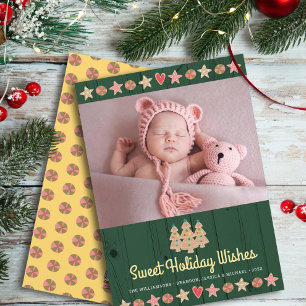 Green Photo Gingerbread Sweet Wishes Rustic Wood Holiday Card