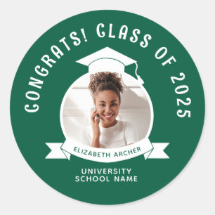 Green Photo Graduation Classic Round Sticker