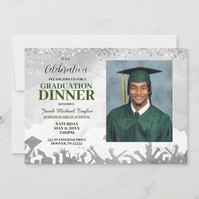 Green Photo Graduation Dinner Invitation (Front)