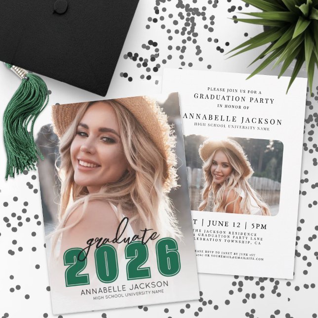 Green Photo Graduation Invitation (Simple Green Photo Graduation Invitation)