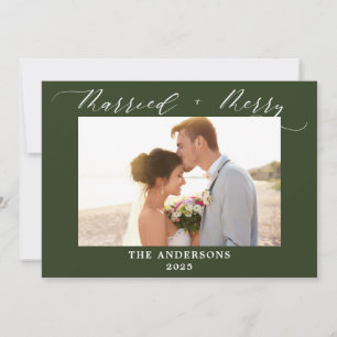 Green Photo Merry Married Wedding Christmas Thank You Card