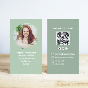Green Photo QR Code Connect with Me Business Business Card