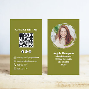 Green Photo QR Code Connect with Me Business Card