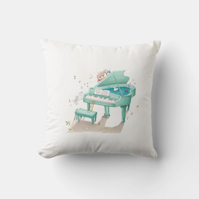 Green piano cartoon illustration cushion (Front)