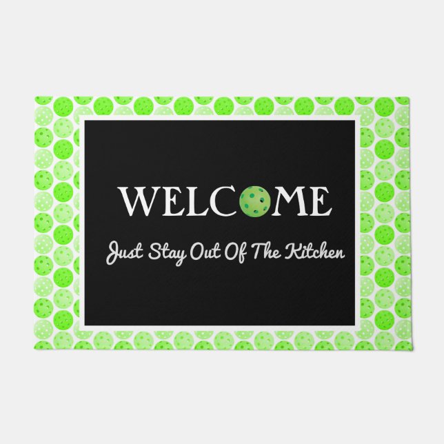 Green Pickleball Balls, Stay Out of the Kitchen Doormat (Front)